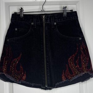 Carmar Black Denim Skirt with Red Flame Accents